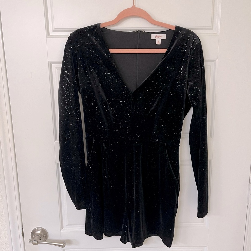 Sparkly Black Velvet Romper